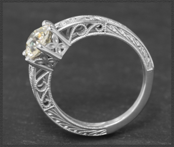 Jugndstil Design Ring, 1,30ct Altschliff Brillant, 585 Gold